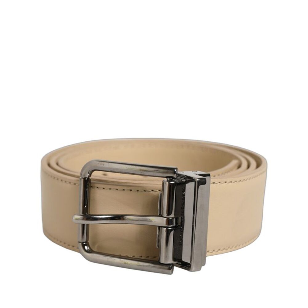 Dolce & Gabbana Beige Leather Silver Tone Metal Buckle Men's Belt
